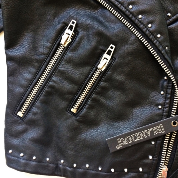 BlankNYC Black Vegan Leather Floral Studded Spiked Moto Jacket - Picture 8 of 10